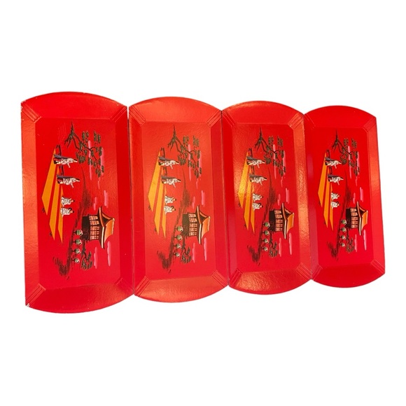 Set of 4 1950s lap trays, Red with Asian scene - Picture 2 of 15